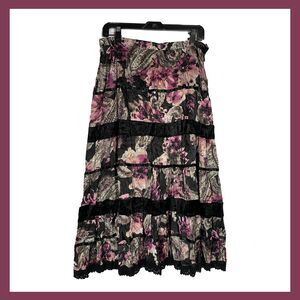 Vintage Satin & Velvet Maxi Skirt Whimsigoth Witchy Lace Black Floral Size 12